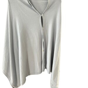 Puli Light Blue Button Front Knit Poncho Wrap Shawl Viscose One Size Minimalist‎